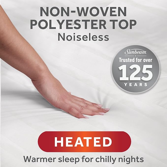 Sunbeam Electric Heated Mattress Pad Soft Cozy Fabric Fast Heating 12 Heat Settings 12-Hour Auto Shut-Off Deep Pocket Skirt Machine Washable Full 75" x 54"