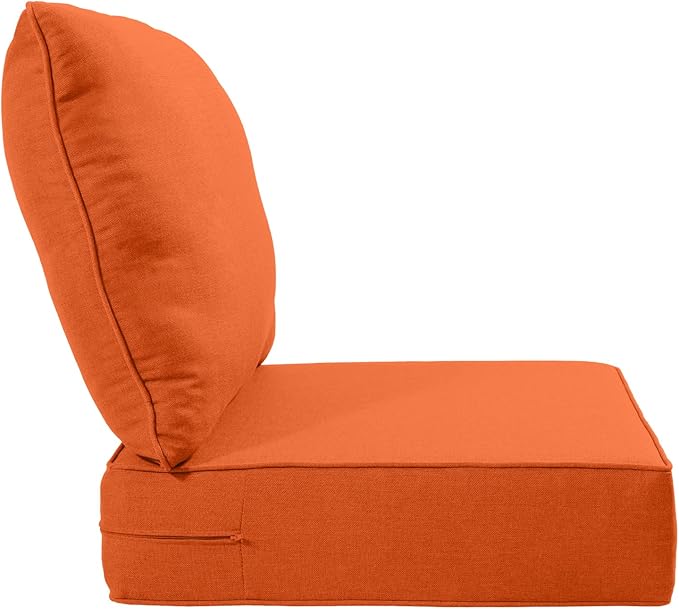 Luxury 22x24/22x25 6-Inch Outdoor Cushions - Water Resistant 1 Set Zippered Patio Chair Back&Seat Cushion for Wicker Dining Rocking Swivel Chairs Loveseat Couch Sectional Sofa - Orange