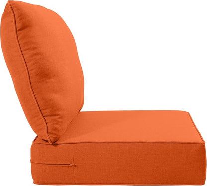 Luxury 24x24x6 Inch Outdoor Seat Cushions - Set of 2 Water Resistant Patio Chair Replacement Cushion for Porch Set Rattan Dining Rocker Glider Chairs Loveseat Couch Sectional Sofa - Orange