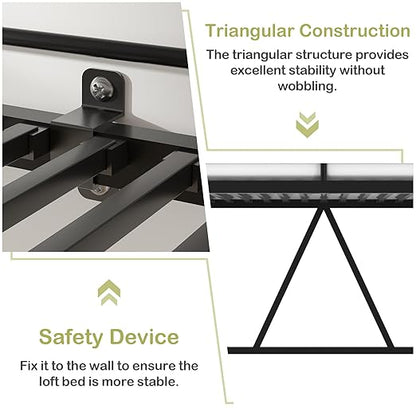 VECELO Metal Loft Bed Twin Size, Heavy Duty Bedframe with Removable Ladder and Safety Guardrail, Space-Saving, Noise Free, No Box Spring Needed, Black