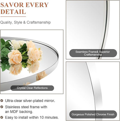 ANDY STAR Oval Bathroom Mirror, 24" x 36" Chrome Stainless Steel Metal Frame Vanity Mirror for Over Sink with Adjustable Tilting Design, Pivoting Mirror for Modern Wall Decor