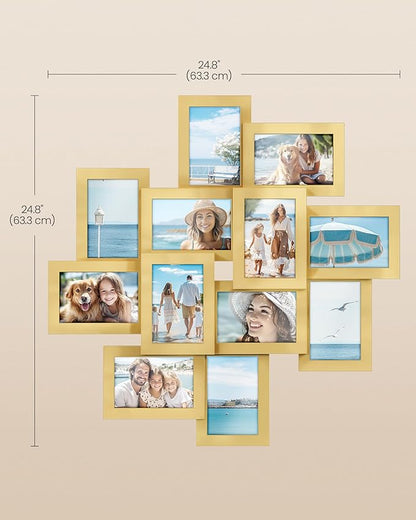 SONGMICS 4x6 Collage Picture Frames, 12-Pack Photo Collage Frame for Wall Decor, Glass Front, Assembly Required, Christmas Gift, Pale Gold URPF022A01