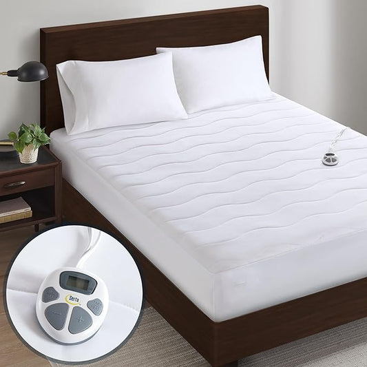 Serta Heated Mattress Pad Full Size - Electric Mattress Pad, 10 Heat Setting Controller, Auto Shut Off Timer, Deep Elastic Pocket, Up to 17" Mattress, ETL Certified, Machine Wash, Full, White