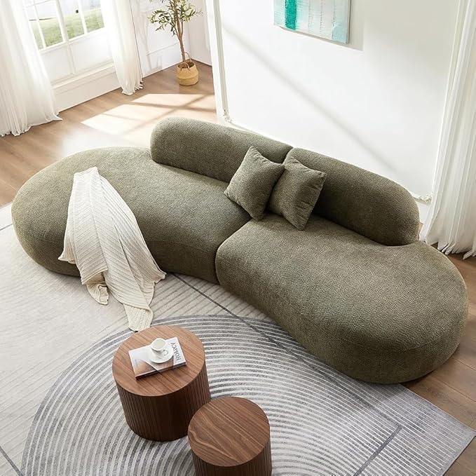 135.4" Oversized Curved Sofa Round Sectional Couch with Chaise,Luxury Cloud Sofa,Modern Boucle Couch with 2 Pillows,Couches for Living Room,Small Spaces,Office,Apartment (Green-Left-Facing)