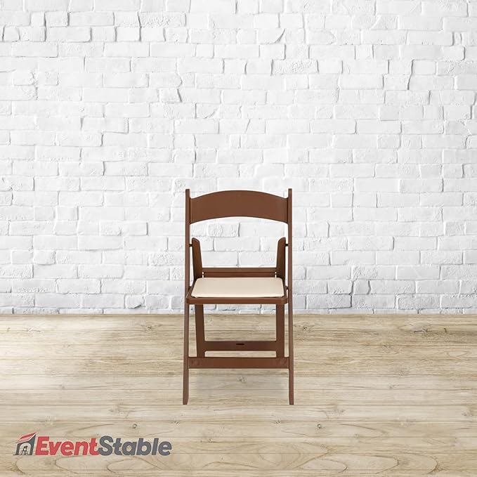 EventStable Titan PRO Resin Folding Chair - Brown with Ivory Indoor/Outdoor Lightweight Foldable Chair with Vinyl Padded for Weddings Parties Events - 50 Pack