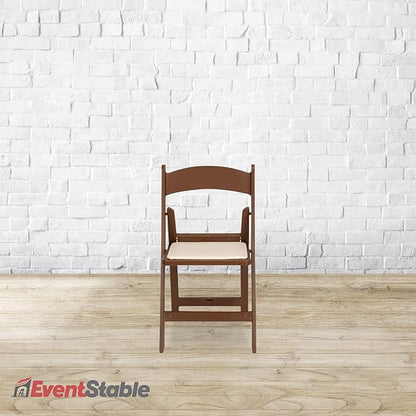 EventStable Titan PRO Resin Folding Chair - Brown with Ivory Indoor/Outdoor Lightweight Folding Chair - Vinyl Padded Foldable Chair for Weddings Parties Events - 4 Pack