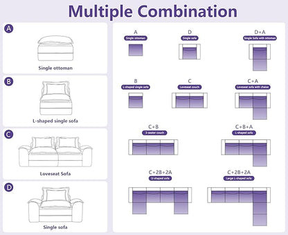 Hobestluk 120" Cloud Modular Sectional Couch 3-Seater Sofa with Ottomans U Shaped Couch Deep Seat Sofa with Removable Cover Large Sofa for Living Room (Beige, 3-Seater Sofa with Two Ottomans)