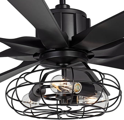 Possini Euro Design 60" Defender Modern Industrial Indoor Ceiling Fan with LED Light Remote Control Matte Black Metal Cage for Living Kitchen House Bedroom Family Dining Home Office Kids Room