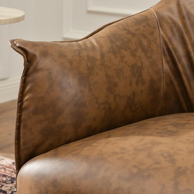 KINWELL 33" W Faux Leather Barrel Chairs Set of 2 with Hand-Tufted Pleated Back Flared Arms, Modern PU Upholstered Accent Chairs with Metal Legs, Large Armchairs Lounge Chairs for Living Room, Coffee