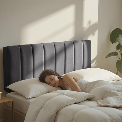 Upholstered Full Headboard - Easy Assemble Channel Stitched Headboard Full Size - Wall Mounted Headboards with 3D Soundproof Wall Panels Peel & Stick Floating Headboards, Grey