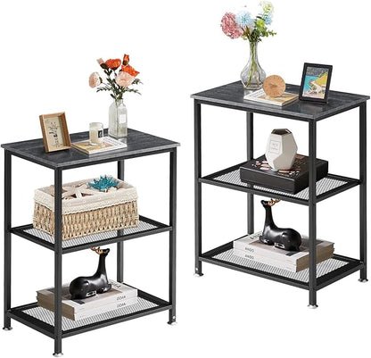 VECELO Tall End Side Tables, 30" Height Nightstand with 3-Tier Storage Shelf for Bedroom Living Room, Easy Assembly,Industrial Style, Carbon Grey