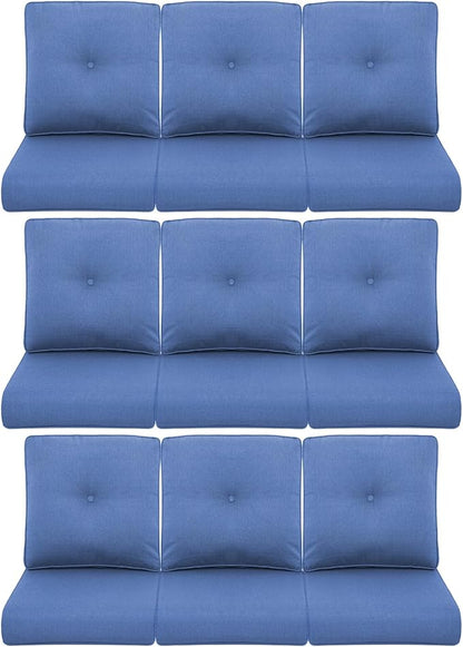 9-Piece Outdoor Patio Cushion Set - Fade & Water Resistant with Removable Olefin Cover, 22x24x4 Inch Memory Foam Cushions for Wicker Sectional Sofa – Blue/Buckle