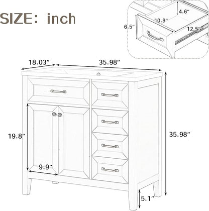 Favfurish 36" Bathroom Vanity with Sink Combo,Bathroom Vanity Cabinet with Two Soft-Closing Doors and Four Drawers,Free Stading Vanities w/Modern Design,for Bathroom,Easy Assembly,Grey