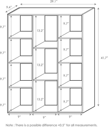 Furinno LUDER Book Shelf, 11-Cube Bookshelf, Reversible Bookcase, 9.4 x 29.1 x 41.7, for Living Room, Bedroom, Home Office, White