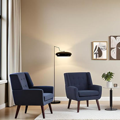 HUIMO Accent Chairs Set of 2,Upholstered Button-Tufted Linen Living Room Chairs,Mid Century Modern Armchair with Fabric,Comfy Arm Chairs for Club Living Room Reading Bedroom,Waiting Room Dark Blue