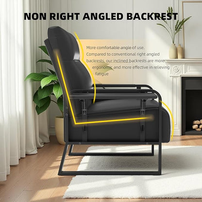 Faux Leather Accent Chairs Set of 2 with Flip Up Tray Tables Soft Backrest for Living Room Office Bedroom Modern Accent Chairs, Black