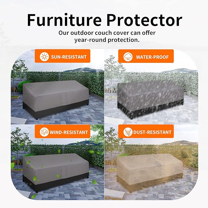 Easy-Going Waterproof Outdoor Couch Cover, Heavy Duty Deep 4-Seater Patio Sofa Cover, Windproof Outdoor Furniture Cover with Air Vent (104Wx40Dx33H inch,Gray/Black)
