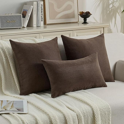 FUTEI Dark Coffee Chenille Throw Pillow Covers 20x20 Inch Set of 2,Soft Wide Chevron Textured Cushion Case,Farmhouse Home Decor for Couch Bed Living Room