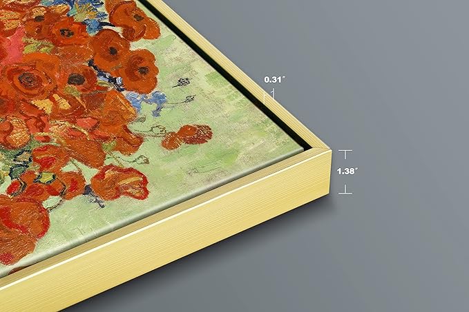 Wieco Art Framed Wall Art Canvas Prints of Red Poppies and Daisies Canvas Prints Wall Art of Van Gogh Paintings Reproduction Abstract Artwork for Wall Decor Golden Frame