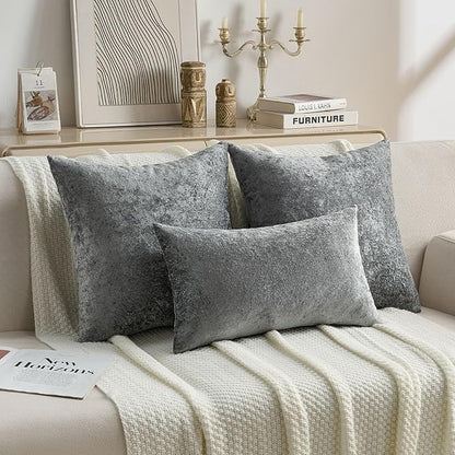 FUTEI Dark Grey Flannel Throw Pillow Covers 26x26 Inch Set of 2,Soft Dimensional Textured Euro Pillow Shams,Modern Home Decor for Couch Living Room