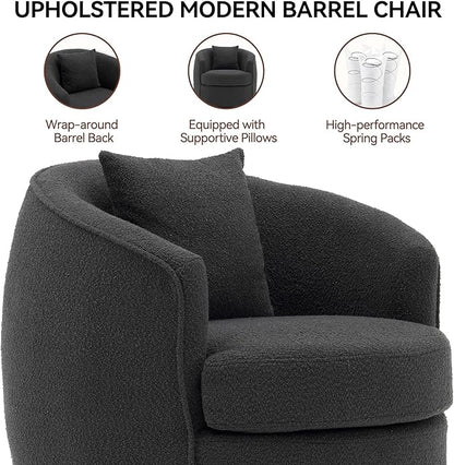 Swivel Accent Chair Set, Modern Upholstered Boucle Barrel Arm Chairs with Pillow for Living Room, 360 Degree Round Swivel Sherpa Armchair with Round Base for Bedroom Club (2, Dark Grey)
