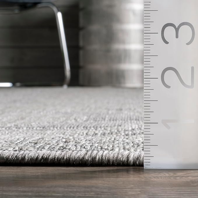 nuLOOM 7' Square Outdoor Tribal Geometric Area Rug, Stain Resistant, Weather Resistant, High Traffic, Patio, Balcony, Outside, Ranya Light Grey