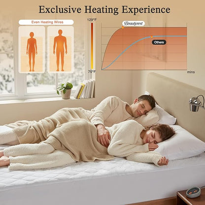 Beautyrest 3M Scotchgard Heated Mattress Pad - Electric Bed Warmer with 5 Heat Settings, 10 Hr Auto Shut Off Timer, All Around Elastic Deep Pocket, UL Certified, Machine Washable, White Cal King