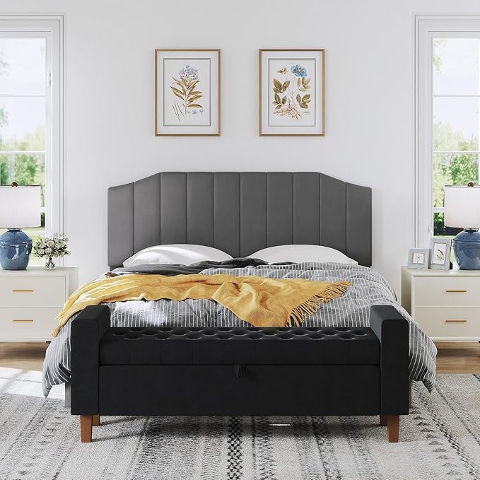 King Size Headboard Only, Velvet Upholstered Headboard King/California King Size Wall Mount and Bed Frame Mount, Featuring High-Density Sponge Padding Easy Assembly Comfort Style-Dark Gray