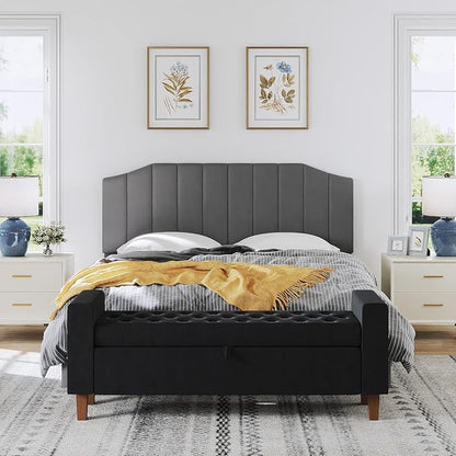 King Size Headboard Only, Velvet Upholstered Headboard King/California King Size Wall Mount and Bed Frame Mount, Featuring High-Density Sponge Padding Easy Assembly Comfort Style-Dark Gray