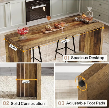 Tribesigns Home Bar Unit, 55.12-Inch Bar Table with a Spacious Tabletop, Modern Freestanding Mini Bar for Home Kitchen, Living Room, Balcony, Basement, Brown