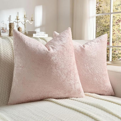 FUTEI Pink Flannel Throw Pillow Covers 20x20 Inch Set of 2,Soft Dimensional Textured Cushion Cases,Modern Home Decor for Couch Living Room