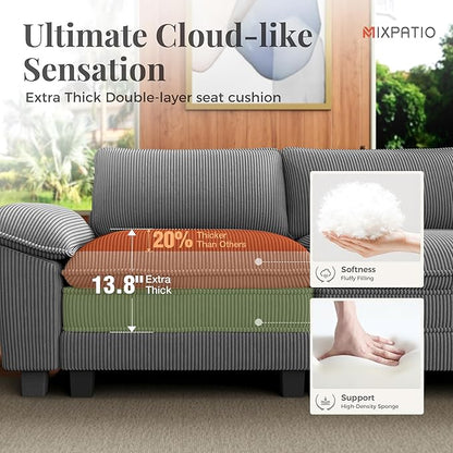 157-Inch U Shaped Sectional Sofa with Cloud Cushions, Deep Seat Modular Couch Set w/ 6 Seats & 2 Ottomans, Removable Arms, Plush Corduroy Upholstery for Living Room, Apartment - Gray