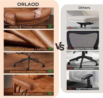 Ergonomic Office Chair Comfy with Lumbar Support, High Back Suede Leather Rolling Executive Desk Chair for Home Office & Gaming, 360° Swivel, 300lbs (Light Brown)