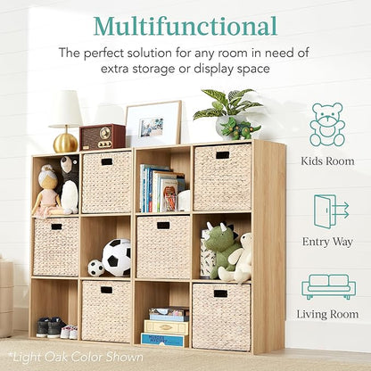 Best Choice Products 6-Cube Storage Organizer, 13.5in Shelf Opening, Bookcase, Display Shelf, Customizable w/ 3 Removable Back Panels – Light Oak
