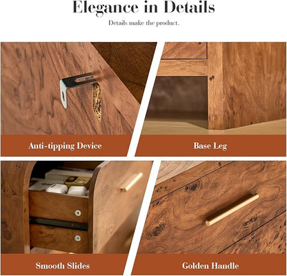 Curved 9-Drawer Dresser for Bedroom, 63" Wide Modern Chest of Drawers, Vanity Desk TV Stand for Living Room, Closet Storage Drawers Organizer Furniture, Nursery, Hallway, Dark Burl