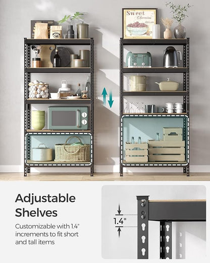 SONGMICS 5-Tier Storage Shelves, Load 2310 lb, Garage Storage, Boltless Assembly, Adjustable Shelving Unit, 17.7 x 35.4 x 70.9 Inches, for Study Shed Basement, Black and Natural Beige UGLR450B01