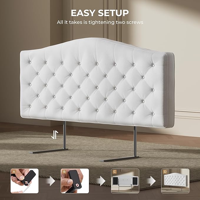 King Headboard Only, Modern Button-Tufted Upholstered Headboard King Size with 4" Thickened High-Density Sponge, Luxury Chenille Fabric, Adjustable Height, Easy Assembly, Beige