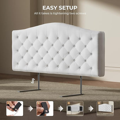 King Headboard Only, Modern Button-Tufted Upholstered Headboard King Size with 4" Thickened High-Density Sponge, Luxury Chenille Fabric, Adjustable Height, Easy Assembly, Beige