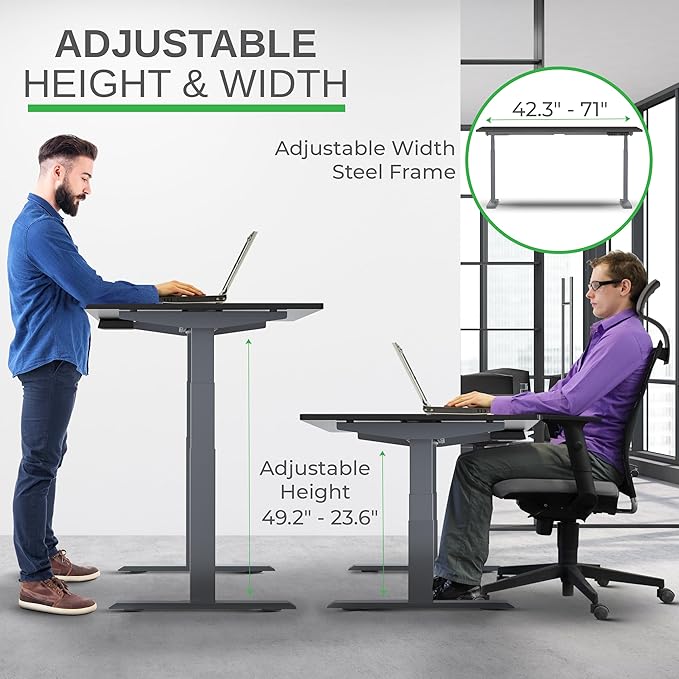 RISE UP dual motor electric standing desk 60x30" black bamboo desktop premium ergonomic adjustable height sit stand up home office computer desk table motorized powered modern furniture small standup