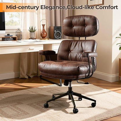 Ergonomic Office Chair Comfy with Lumbar Support, High Back Suede Leather Rolling Executive Desk Chair for Home Office & Gaming, 360° Swivel, 300lbs (Dark Brown)