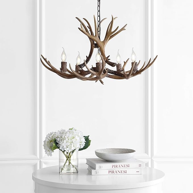 JONATHAN Y JYL6300A Eldora 30" Adjustable Resin Antler 5-Light LED Chandelier, Glam, Rustic,Cottage,Transitional, Dimmable Dining Room, Living Room, Kitchen, Foyer, Bedroom, Brown