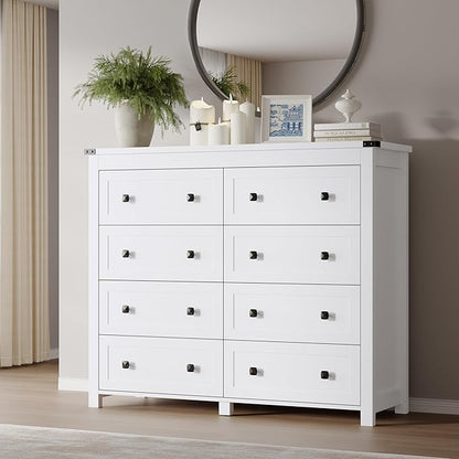 Tall 8-Drawer Dresser, Modern Wooden Storage Chest of Drawers, Dresser TV Stand, Wood Drawer Organizer with Metal Handles for Bedroom, Living Room, Hallway