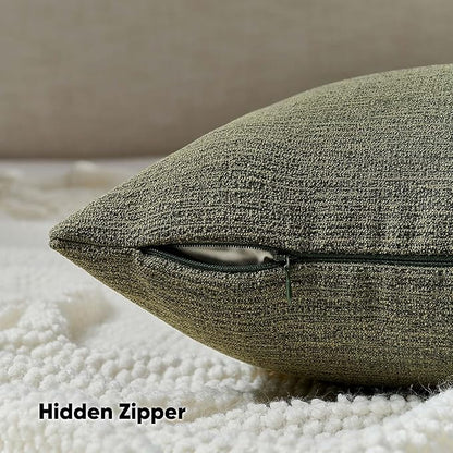 FUTEI Moss Green Chenille Decorative Throw Pillow Covers 26x26 Inch Set of 2,Soft Cozy Faux Linen Textured Euro Pillow Shams,Farmhouse Home Decor for Couch Living Room