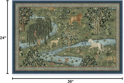 RUGGABLE x Morris & Co Washable Area Rug – Owl & Willow Green 2x3, Stain-Resistant, Non-Slip – Small Machine Washable Rugs for Living Room, Bedroom, Hallway, Entryway & Bathroom–with Standard Pad