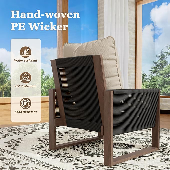 6 Piece Patio Furniture Set with 3-Seat Sofa, 2 Porch Armchairs, 2 Ottoman and 1 Coffee Table Wicker Outdoor Conversation Set for Garden, Terrace, Porch, Balconies, Lawns