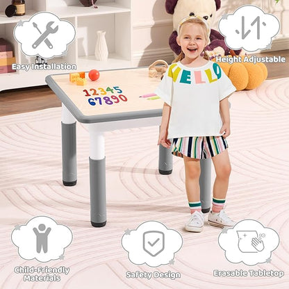 Toddler Table, 7 Level Height Adjustable Kids Play Furniture for Ages 3-8, Rectangular Plastic, 23.6" W x23.6 L, Multi-Activity Desk with Graffiti Desktop for Home & Daycare