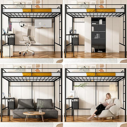 Queen Over Twin Bunk Bed with Desk - Detachable Queen Loft Bed with Drawers & Shelves, L-Shaped Create Spacious Home Office or Lounge Underneath - Sturdy Metal Frame Family-Friendly for All Ages