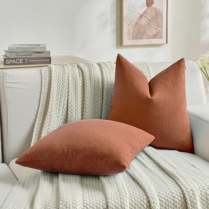FUTEI Rust Decorative Throw Pillow Covers 20x20 Inch Set of 2,Soft Cozy Wheat Ear Striped Patterns Cushion Cases,Modern Home Decor for Couch Bed Living Room