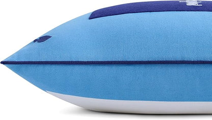 Kate Spade New York Saved You A Spot Reversible Decorative Pillow, 20" x 20" Throw Pillow for Bed or Sofa, Cotton and Linen Cover, Blue, 20 x 20