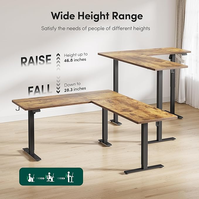 BANTI L-Shaped Standing Desk - 75 x 63 Inch Adjustable Corner Standing Desk with Charging Station - L Shape Sit Stand Table with Memory Controller, Splice Board for Home Office
